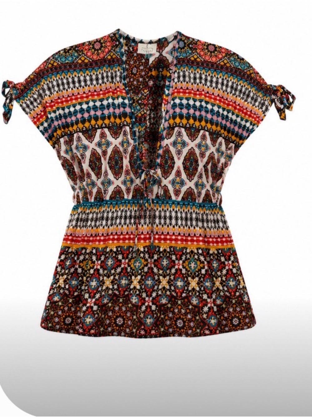 Ember Boho Patchwork Swim Cover Up Tunic Size M Festival Beach Resort